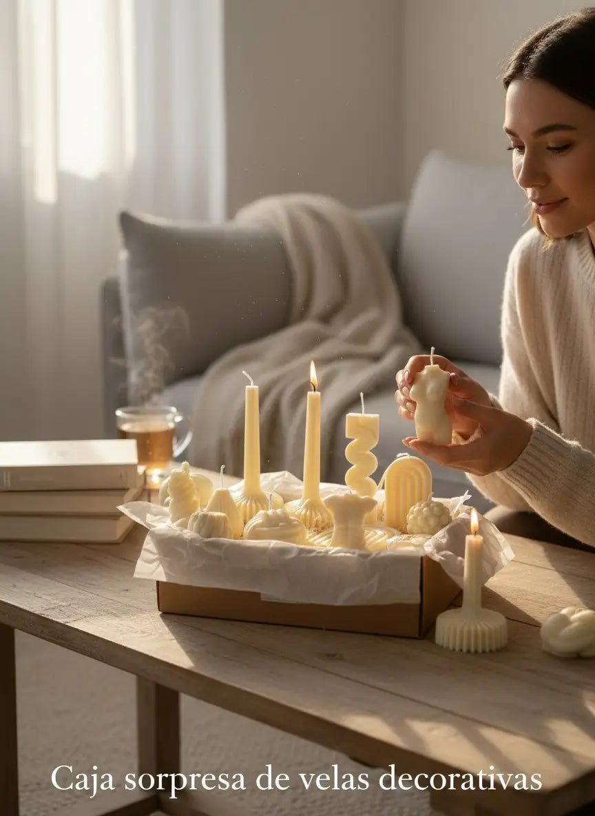 Velas decorativas con formas: caja sorpresa